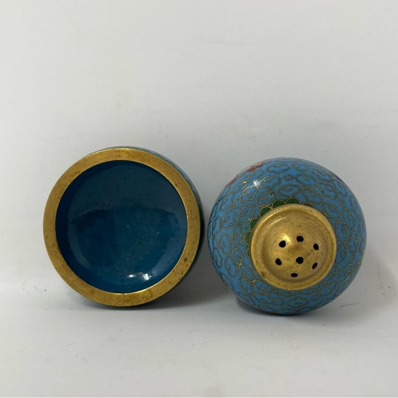 Vintage Cloisonne Salt Cellar and Pepper shaker Set - Picture 5 of 7